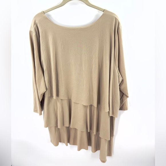 Susan Graver Womens Tiered Tunic Top Size 2X Tan Beige Liquid Knit Stretch Shirt - Picture 3 of 8